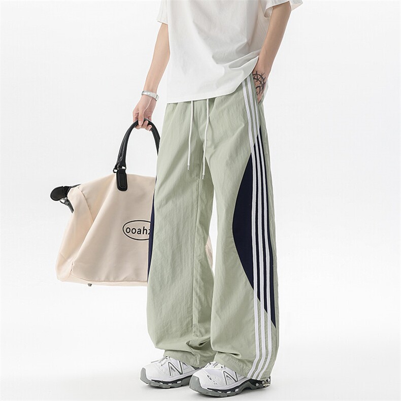 悟空有货潮牌夏季撞色条纹抽绳运动裤男复古街头宽松百搭休闲长裤，男装工装外套，电商B312