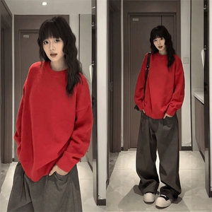 重磅秋冬男女纯色打底针织衫圆领套头半高领毛衣美式复古休闲上衣图片