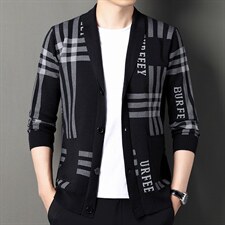春秋季男士开衫时尚潮流印花百搭中年商务休闲针织毛衣2023新款，男装针织衫/毛衣，电商B212（原钱塘6029）