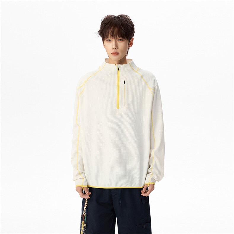 春季半拉链肌理感户外运动长袖T恤休闲套头卫衣C64163-TP4588,男装T恤,电商A102