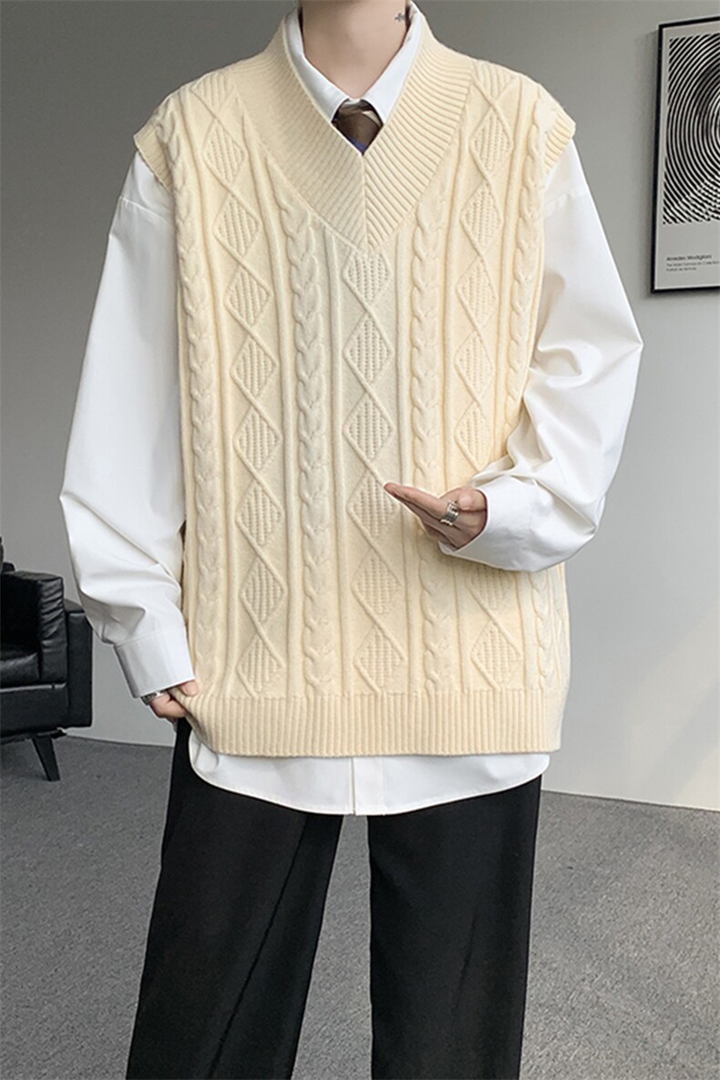 韩系叠穿复古麻花针织衫马甲男学院风早秋穿搭上衣服背心9097P58,男装背心/马甲,电商B312