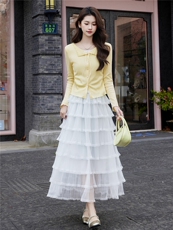 现货2026年春季气质优雅时尚潮流通用女针织衫上衣蕾丝连衣裙套装，女装套装/套裙，艾贝斯