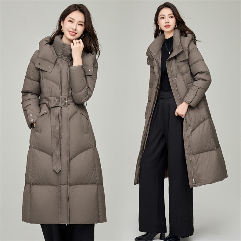 长款羽绒服女冬季2024新款过膝高级感时尚收腰加厚保暖白鸭绒外套,女装羽绒服,阿舍尔精品