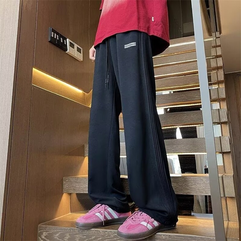 现货脏脏裤男夏季美式潮牌设计感运动裤子宽松直筒秋季男生阔腿休,女装休闲裤,星座218-1（原230）