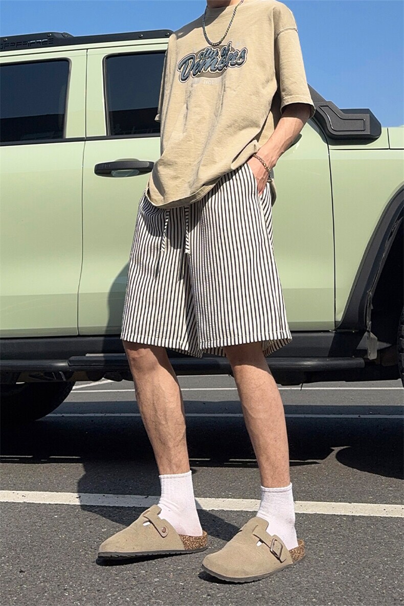 B221美式ins高街暗黑条纹短裤五分裤LK25471-特P18控38,男装牛仔裤,电商B221
