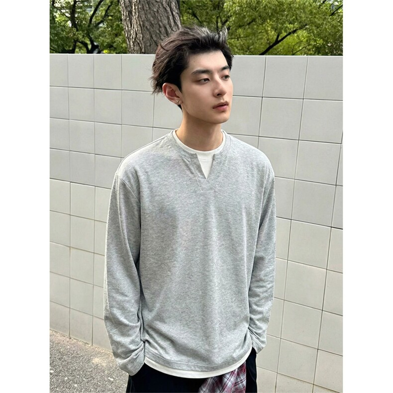 [网图]假两件V领卫衣休闲长袖上衣打底衫T恤男C64145-TP3268,男装T恤,电商A102