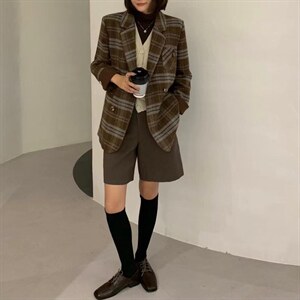 冬装厚昵格子上衣图片