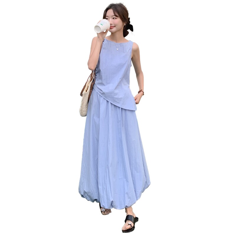2025年夏季新款时尚优雅甜美两件套气质温柔连衣裙套装女,女装套装/套裙,幸运星