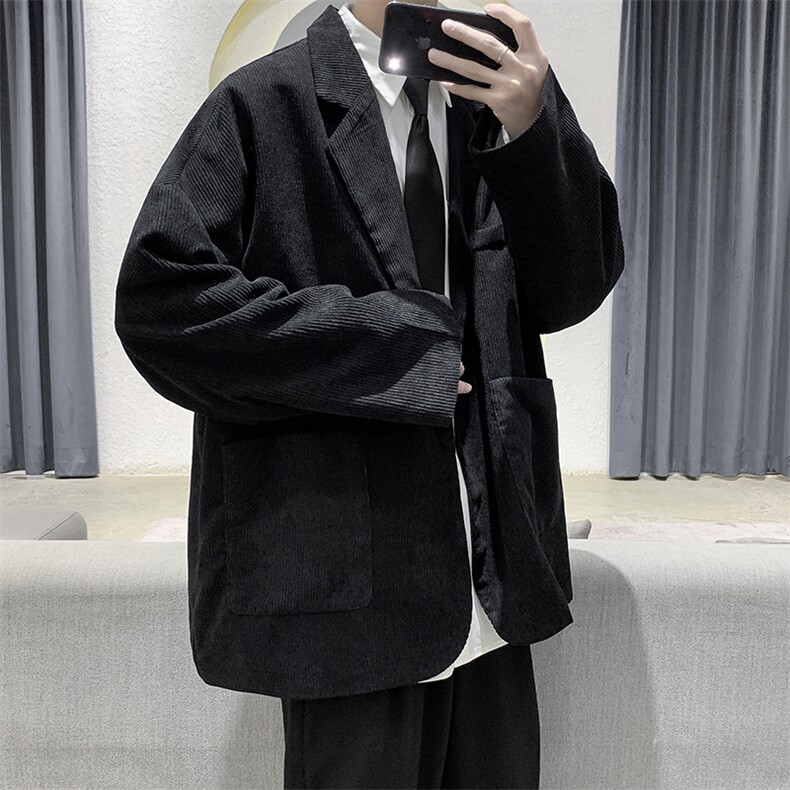 男装港风宽松休闲帅气百搭纯色西装外套灯芯绒小西服DM09-P65,男装西服套装,电商D321-1