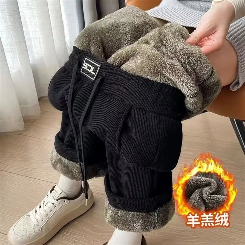 加厚羊羔绒外穿灯芯绒阔腿秋冬季大码妈妈雪尼尔显瘦直筒裤女，男装休闲裤，星座506A