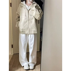 新款韩版时尚百搭斜拉链立领宽松鹿皮绒外套，女装短外套，星座410-7