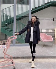 重工袖口狐狸毛狐狸毛领刺绣派克服外套，其它，金地雪