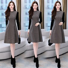 2021冬季新款针织呢连衣裙，女装连衣裙，金典明美