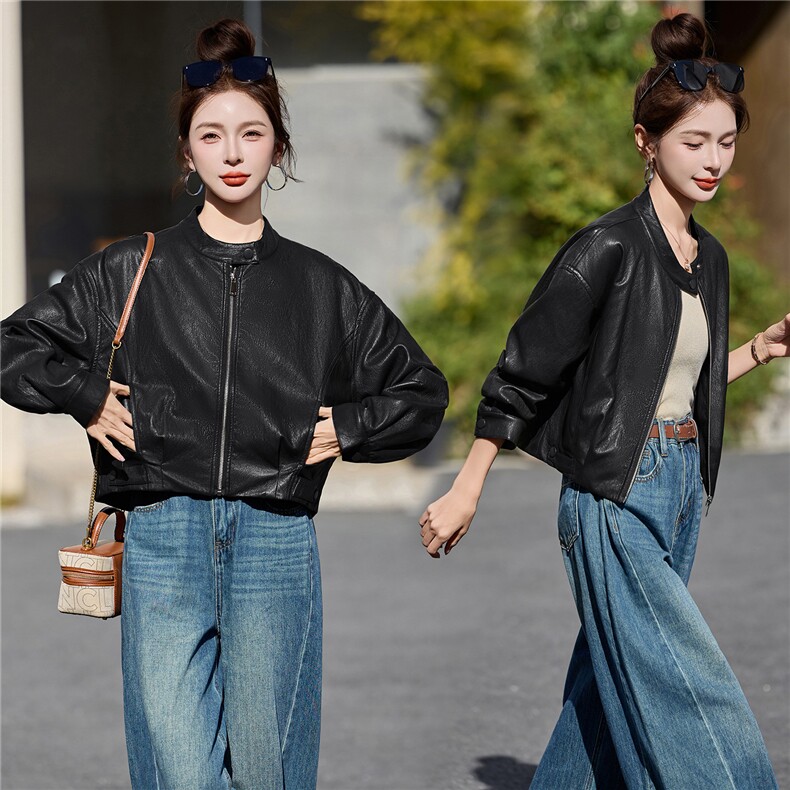 已出货春装新品小皮衣外套女短款圆领韩版时尚气质显瘦机车服潮,女装皮衣,吾爱衣