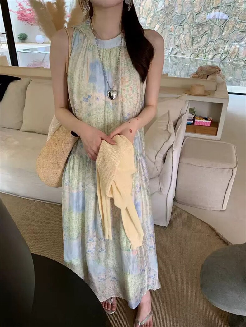 2025年夏季无袖长裙吊带连衣裙女宽松显瘦过膝长裙气质薄款沙滩裙,女装连衣裙,洛丽兰可