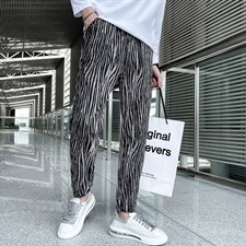 2025秋冬新款丝绒褶皱休闲裤男韩版潮流网红斑马纹社会小伙裤子,男装休闲裤,电商A327