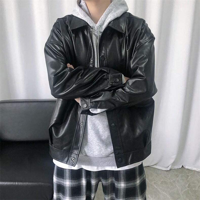 现货-春装皮衣外套男PU机车服皮夹克上衣2025新款A560p95加绒105,男装夹克,电商A351