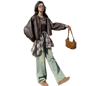 韩版宽松休闲PU皮衣外套女2025春秋季新款高级感炸街显瘦夹克上衣图片