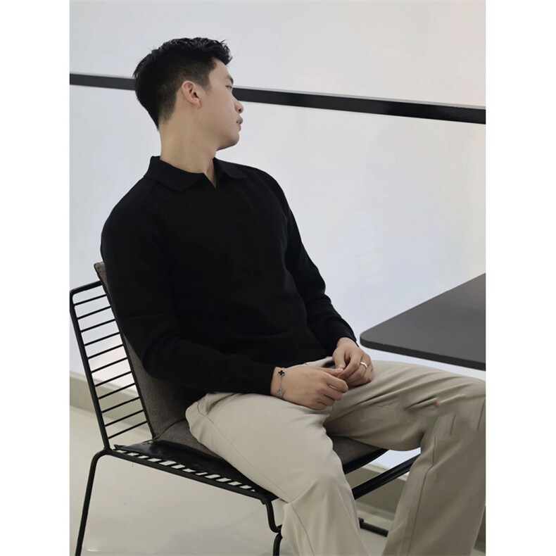 程南同款松弛老钱风格调混纺极简polo针织长袖毛衣1218-P70,男装针织衫/毛衣,星座1012-1