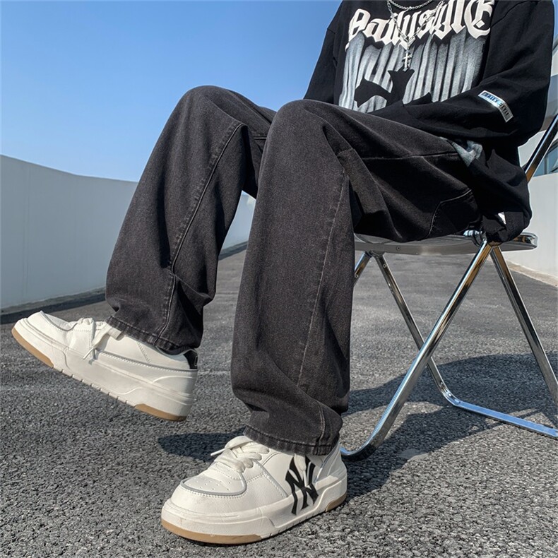 主推@阔腿牛仔裤男显瘦百搭垂感复古直筒拖地裤A080-9291-P35控58,男装牛仔裤,电商A080