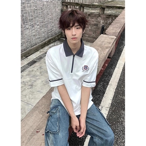 美式高街半拉链Polo衫短袖男款夏季高级感小众休闲学院风翻领t恤图片