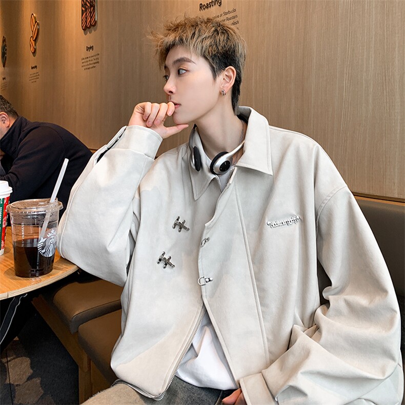 春装现货新款设计感金属飞机扣夹克防水大码宽松外套JK6628-P108，男装夹克，星座307A