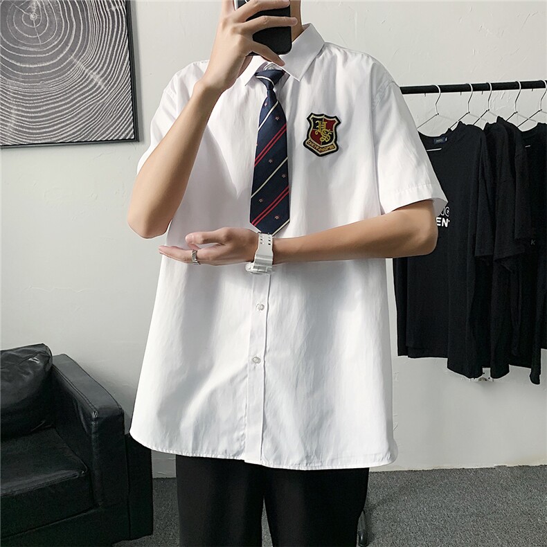 DK制服男JK短袖衬衫男宽松情侣装衬衣女中性CS01送领带元,男装T恤,电商A426-1(原A430-1)