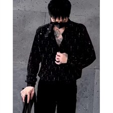 夜店发型师垫肩衬衫男士夏季烫钻宽松痞帅长袖衬衣CK226，男装衬衫，星座1116A（原606A-3）