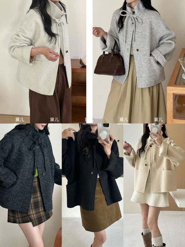 韩版宽松短款新女双面羊毛大衣外套，女装双面呢大衣，依嘟服饰