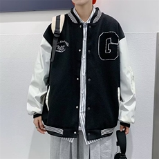 男秋季外套潮牌街头新款美式棒球服拼接男ins潮毛呢拼皮H03P63，男装夹克，星座1116-2