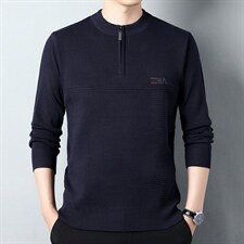 春秋季新款圆领半拉链男士针织毛衣男薄款中年爸爸装上衣打底衫，男装针织衫/毛衣，电商B212（原钱塘6029）