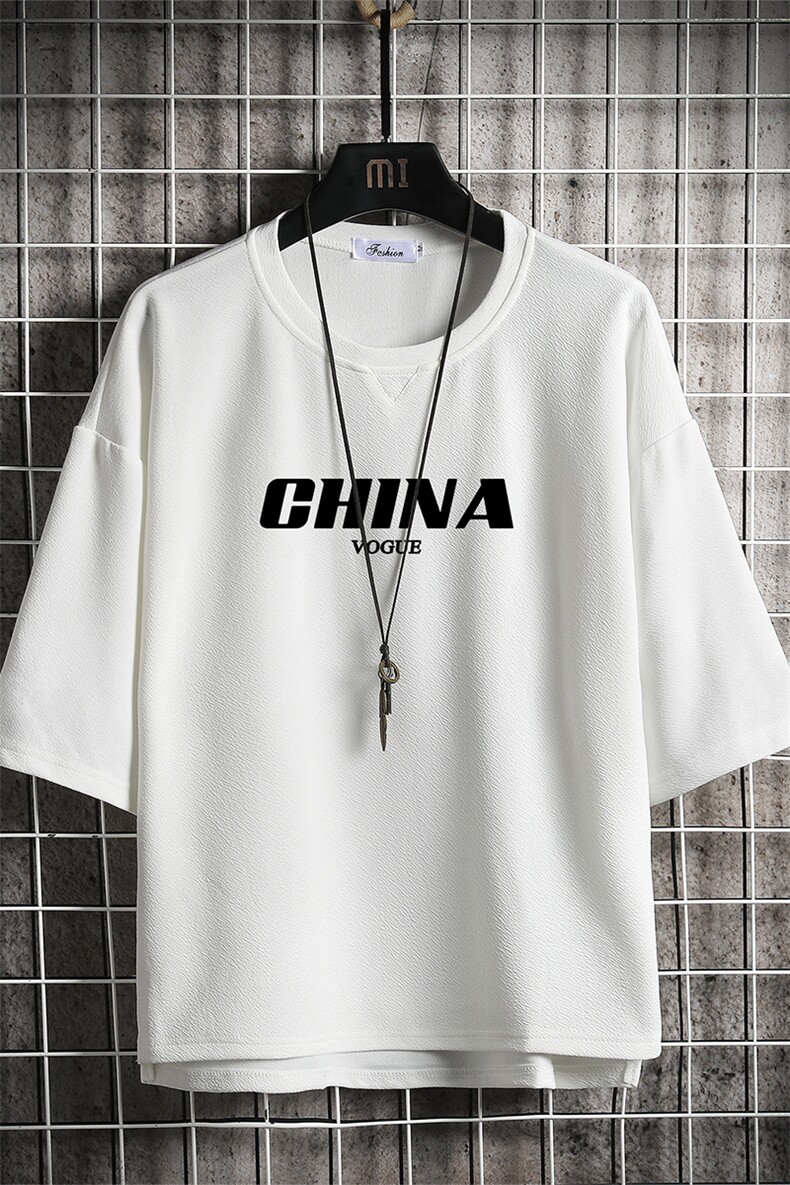 Q11001-P30春夏季七分袖t恤男大码五分袖男短袖中袖网格挂拍,男装T恤,电商A040A