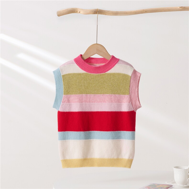 2025年秋季新款百搭假两件撞色无袖圆领马甲，童装儿童羊绒衫，轩曦羊绒