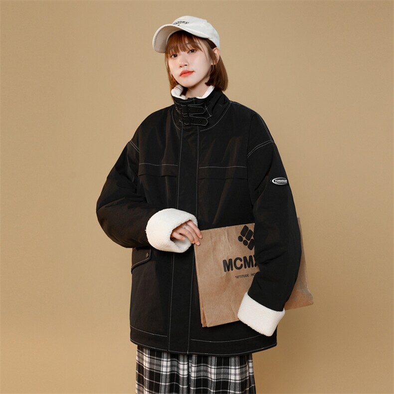 中性风男女冬季加绒加厚工装立领保暖棉服大衣A406MY123特P100,男装棉衣,星座309（原A406）
