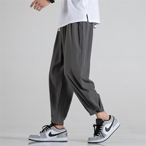 热卖中性冰丝轻薄九分直筒纽扣宽松束脚休闲裤A042-K9935-P30图片