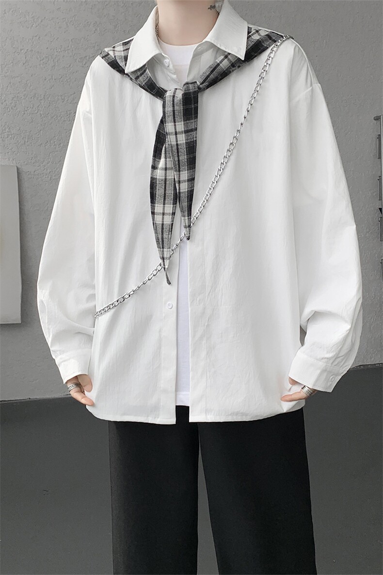 CS1156-特P38控68领巾小众设计感宽松大码衬衫男长袖衬衫外套,男装衬衫,电商A059