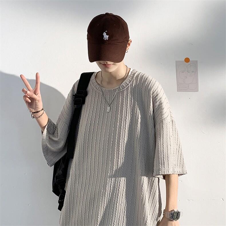 2023夏款男设计感花竖条纹圆领半袖休闲大码短袖T袖T21621-P40,男装T恤,电商A001