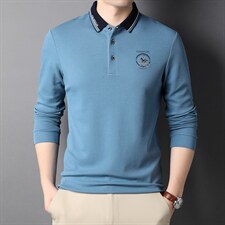 中年男士长袖秋冬季男装翻领体恤针织衫中老年爸爸装HPN8518-P85，男装T恤，电商B212（原钱塘6029）