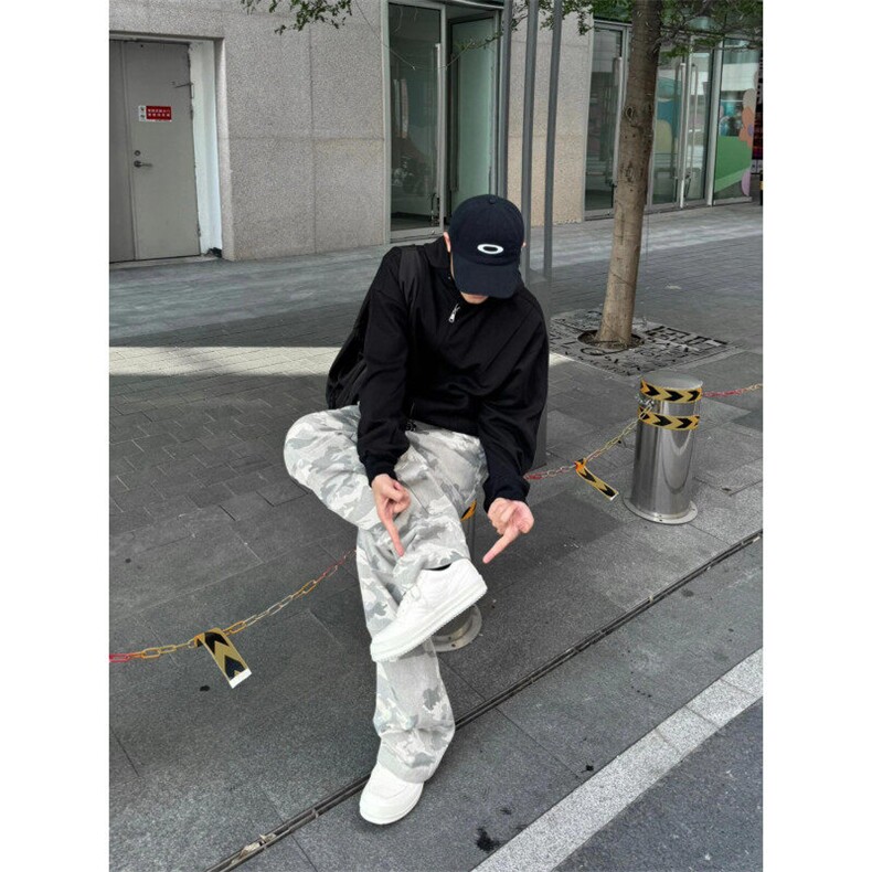 迷彩工装裤男夏季美式高街潮牌痞帅休闲裤子高级感宽松直筒阔腿裤,男装休闲裤,星座1005-4