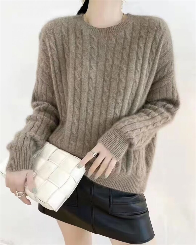 时尚百搭秋冬新款女圆领针织衫修身显瘦羊毛衫红色毛衣外套,女装羊毛衫,隆格羊绒
