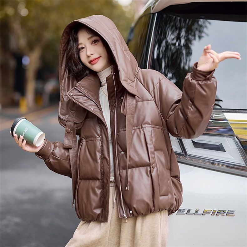 【冬季女装新款】时尚休闲白鸭绒PU皮羽绒服P285-K385,女装羽绒服,简古