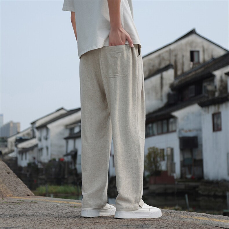 男士风亚麻休闲裤男2025新款直筒垂感裤子,男装休闲裤,电商A008