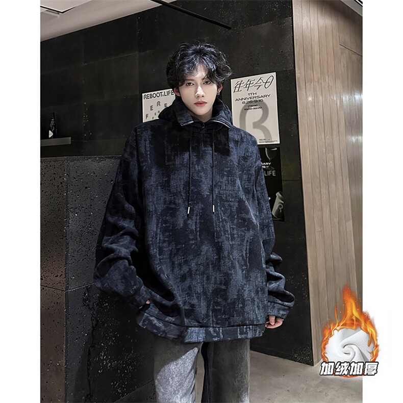 现货WY5527-P68  大码加绒加厚立领连帽卫衣图片