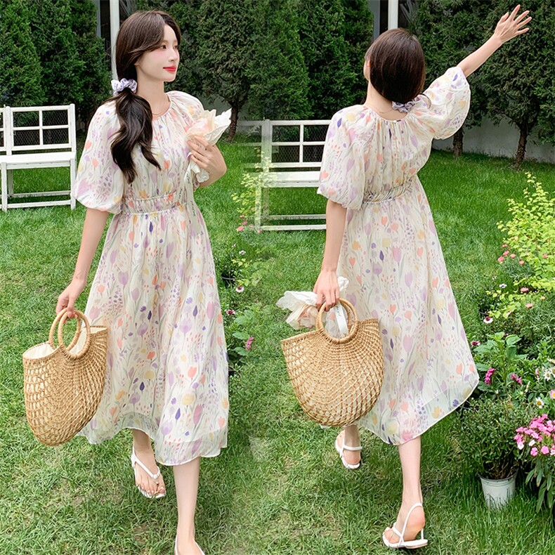 Tone法式多巴胺碎花连衣裙女森系2025夏新款少女甜美中长初恋裙,女装连衣裙,天使之佳话