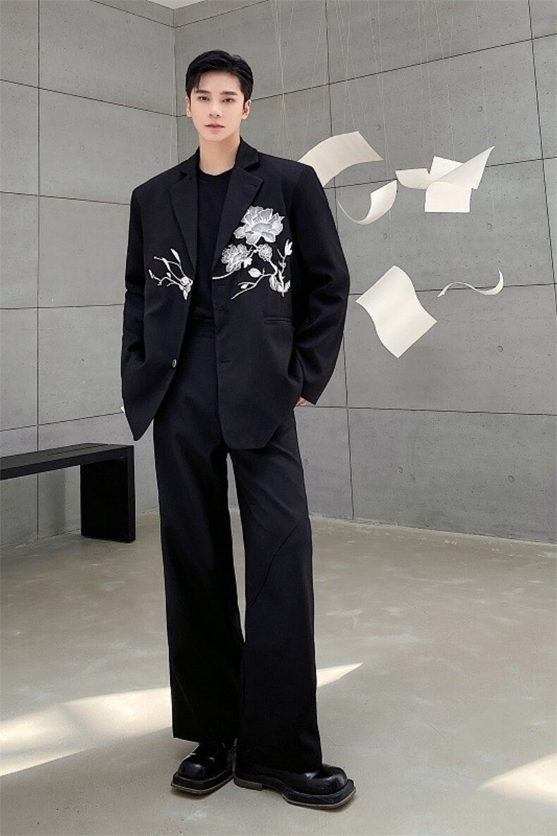 春季新款中式风西服潮流刺绣翻领男女西服小众百搭外套125P130,男装西服,星座901-1（原C217）