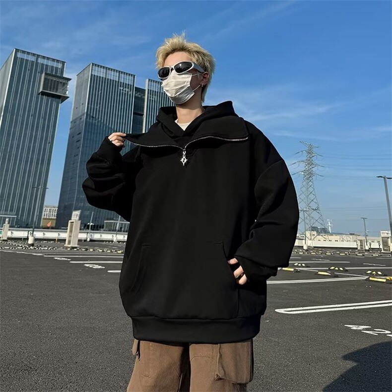 半拉链卫衣男2024秋季新款美式重磅男士连帽卫衣高级感帽衫外套,男装卫衣,星座410-7