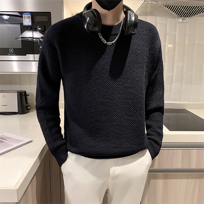 小伙风~2026早秋新款华夫格圆领套头毛衣M024/P65,男装针织衫/毛衣,电商B331