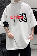 LD54189-P45连帽短袖t恤男大码胖子带帽五分袖中袖大皂风，男装T恤，电商A040
