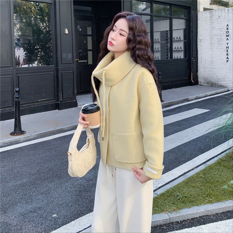 【】新品超好看围脖双面羊毛大衣2C081-8310P235K368,女装毛呢外套,2C081