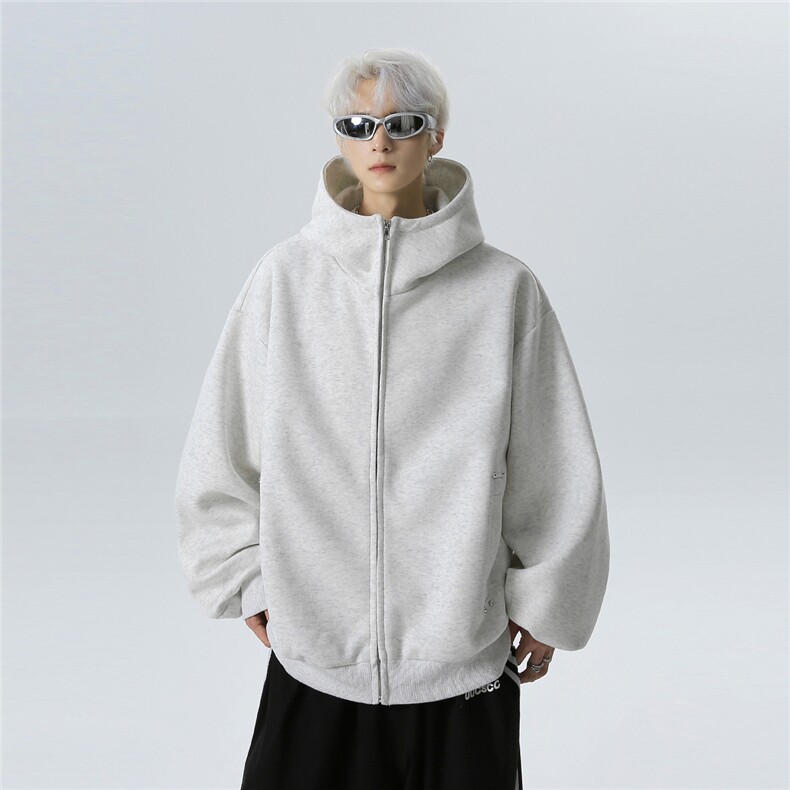 2025灰色重磅连帽卫衣外套男女春秋季宽松运动开衫JK708-P78,女装短外套,电商C307
